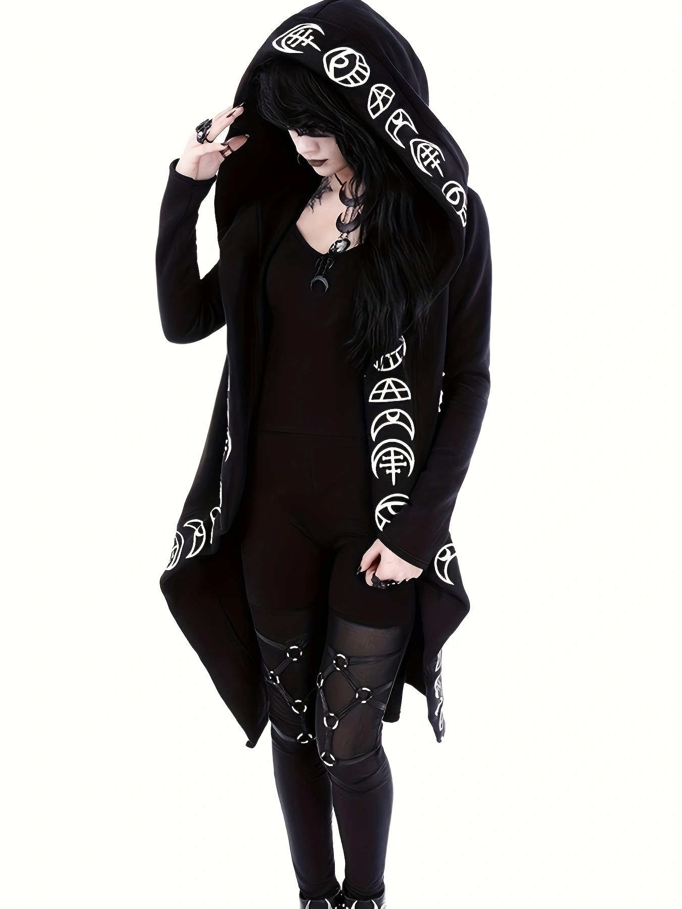Winter Clothing Offer - Enchanting Gothic Hooded Cardigan - Witchcraft-Inspired