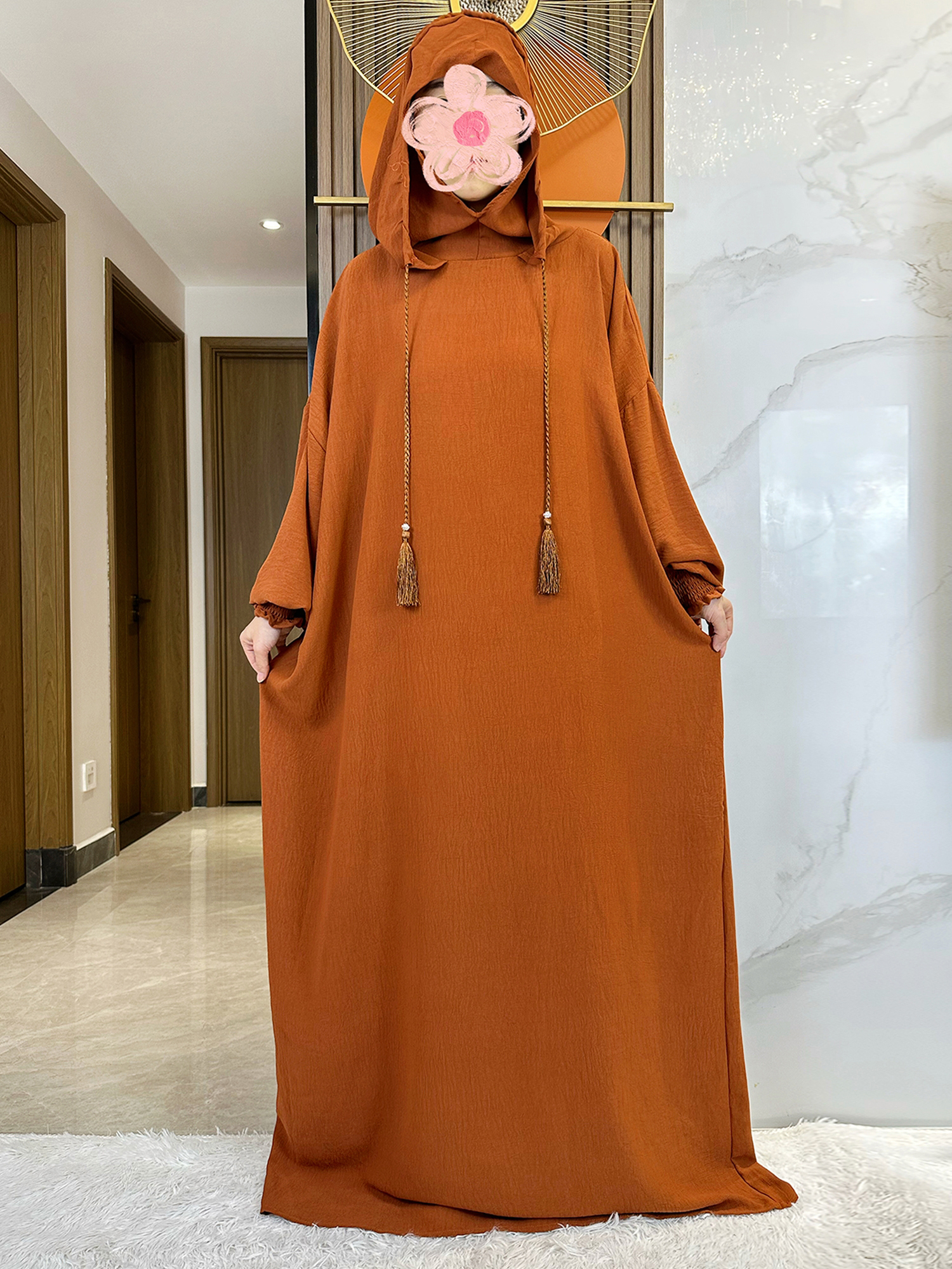 Muslim Abaya Solid Cotton Pull - Winter Clothing Dubai incelemesi ve fiyatı