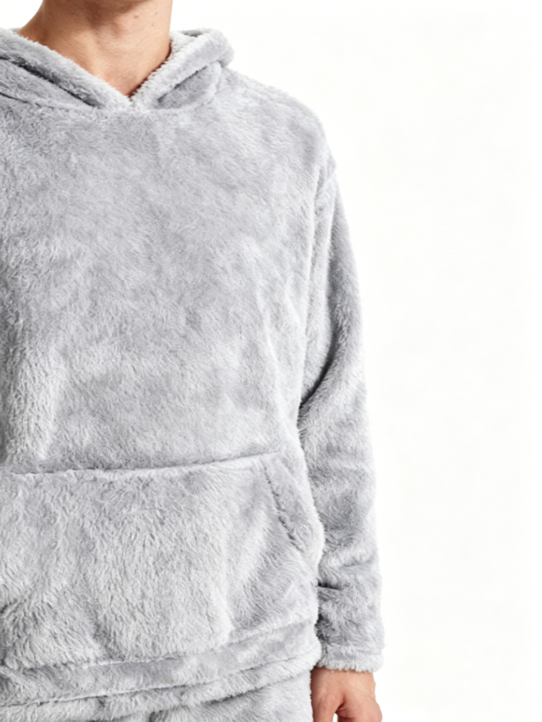 Men's light gray plush hooded  - Winter Clothing Offer incelemesi ve fiyatı