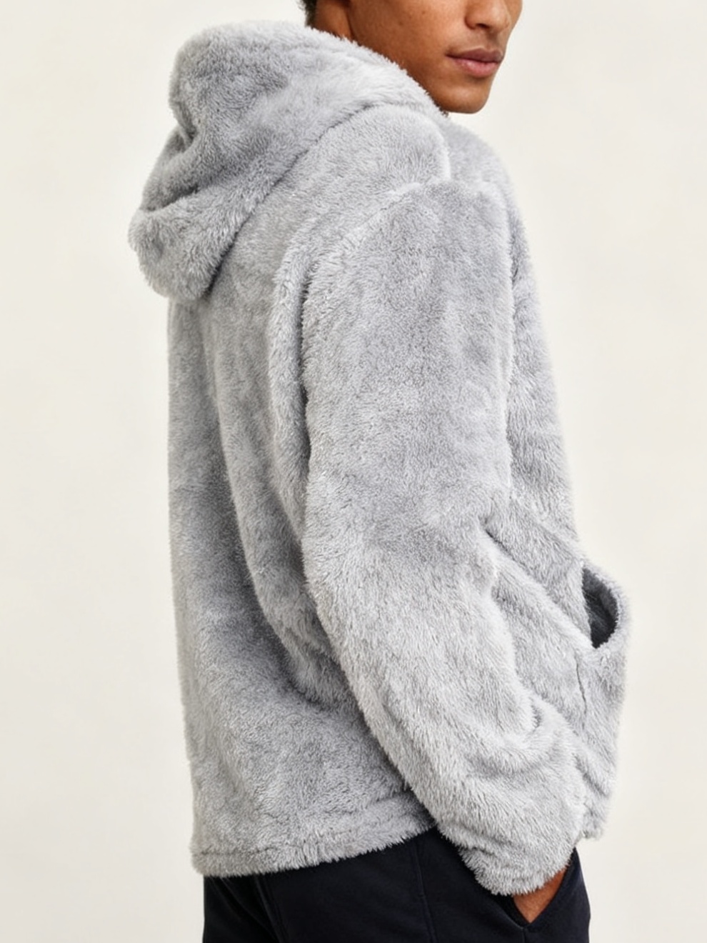 Men's light gray plush hooded  - Winter Clothing Offer incelemesi ve fiyatı