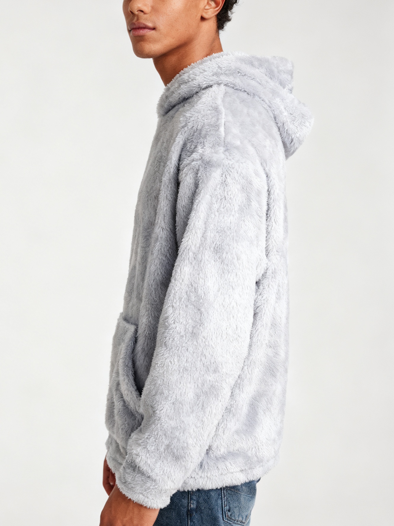 Men's light gray plush hooded  - Winter Clothing Offer incelemesi ve fiyatı