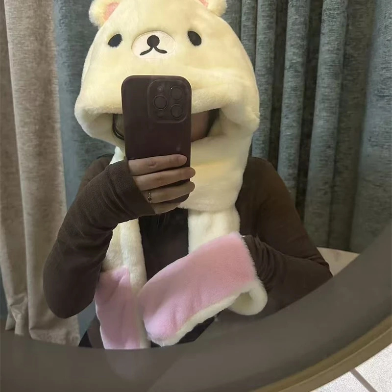3 In 1 Plush Thick Hooded Hat  - Winter Clothing Kids incelemesi ve fiyatı
